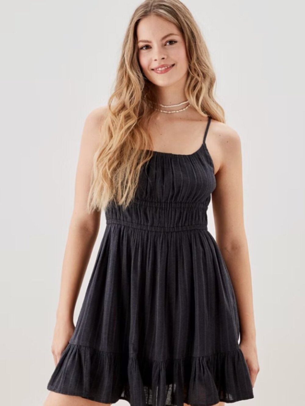 American Eagle Charcoal Fit + Flare Mini Dress